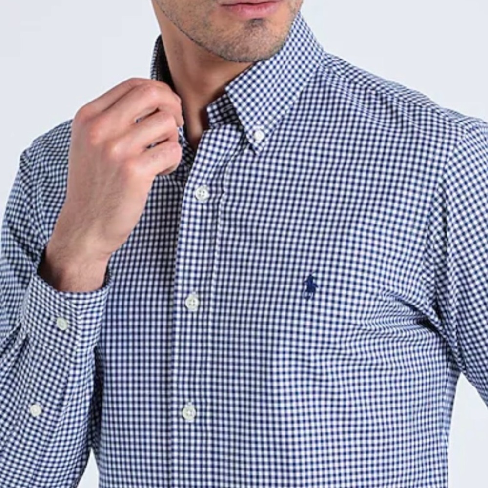 NWT Ralph Lauren Checkered Shirt Cotton Men Size 3XB short sleeve Navy blue Pony